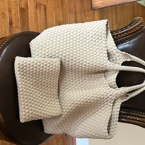 Naghedi large st Bart’s tote with small pouch- bone color excellent condition